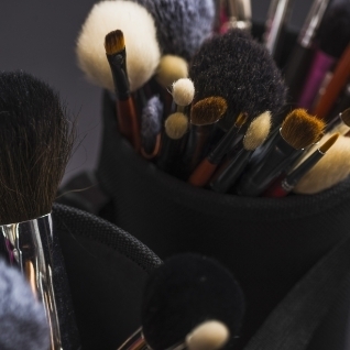 makeup brushes in a holder